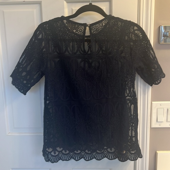Anthropologie En Elle Marka Sheer Lace Tee Top Blouse Short Sleeve - Picture 6 of 6